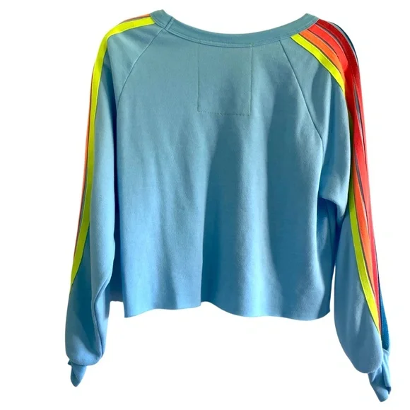Aviator Nation Lightning Bolt Neon Rainbow Stripe Crop Sweatshirt in Blue - Picture 4 of 14
